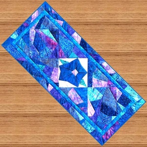 MORNING GLORY Table Runner Pattern B J Q 123 Printable Download Pdf E-Pattern Diy Free Shipping Digital Pattern Batik Blue Purple image 2