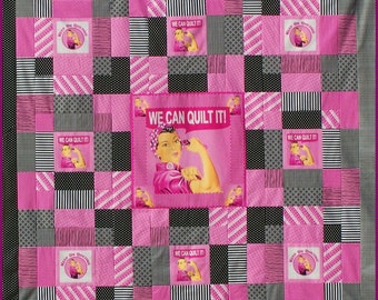 REALLY ROSIE Quilt Pattern - B J Q 108 --- Printable Download Pdf E-Pattern Diy Free Shipping Digital Pattern Pink Black White Panel Fabric