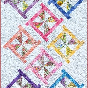 PINWHEEL POSIES Quilt Pattern B J Q 115 Printable Pdf E-Pattern Diy Free Shipping Digital Pattern Pink White Yellow Blue Green Purple image 2