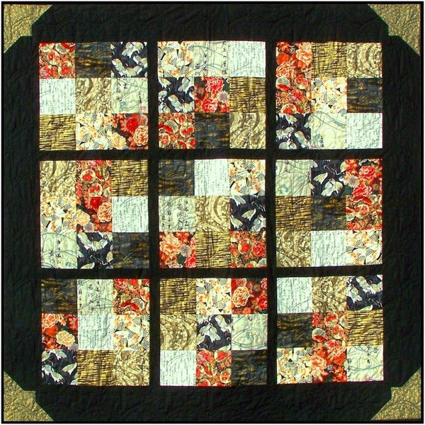 JOY OF SUDOKU Quilt Pattern - B J Q 109 --- Printable Download Pdf E-Pattern Diy Free Shipping Digital Pattern Black Gold White Red Asian