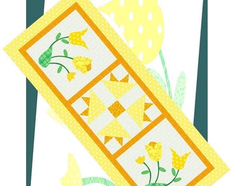 SPRING TIME TULIPS Table Runner Pattern - B J Q 128 --- Printable Download Pdf E-Pattern Diy Free Shipping Digital Yellow White Applique