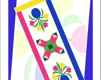 POTTED TULIPS Table Runner Pattern - B J Q 121 --- Printable Download Pdf E-Pattern Diy Free Shipping Digital Pattern Blue White Pink Green