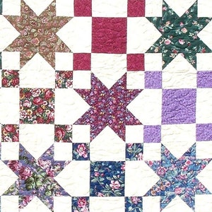 STARS & PATIENCE Quilt E-Pattern B J Q 107 Printable Download Pdf Diy Free Shipping Digital White Brown Purple Red Blue Green Pink image 3