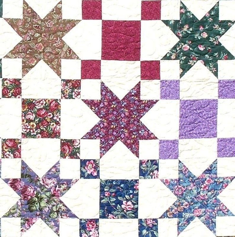 STARS & PATIENCE Quilt E-Pattern B J Q 107 Printable Download Pdf Diy Free Shipping Digital White Brown Purple Red Blue Green Pink image 3