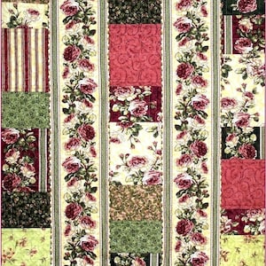 FAST FINISH Flannel Throw Quilt Pattern - B J Q  106 --- Printable Download Pdf E-Pattern Diy Free Shipping Digital Pattern Pink Rose Green