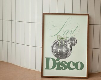 Last Disco Hens Party Welcome Sign, Sage Green Chrome (Editable Canva Template)