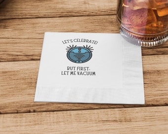 Robot Vacuum Napkins, Robot Vacuum Party White Coined Napkins, Napkins for Robot Vacuum Themed Party, Robot Vacuum Party Decorations