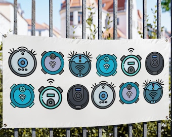 Robot Vacuum Vinyl Banner, Robot Vacuum Decorations, Bedroom Decor for Robot Vacuum Obsessed Kids, Robot Vacuum Party Banner
