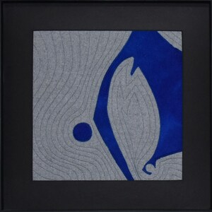 Wool Sketch II: Blue Point    (D11)   17x17  (framed)   Modern Art   Contemporary Art   Abstract Art   Fabric Art   Wool Art   Upcycled Art