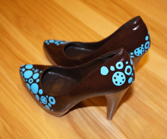 Items similar to Brown and Baby Blue Painted Womens Heels, Size 6.5 on Etsy