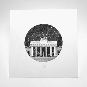 Ilustración de la Puerta de Brandenburgo | Impresión firmada a mano.
