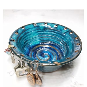 Jewelry organizer, earring display, handmade pottery in Emerald Green