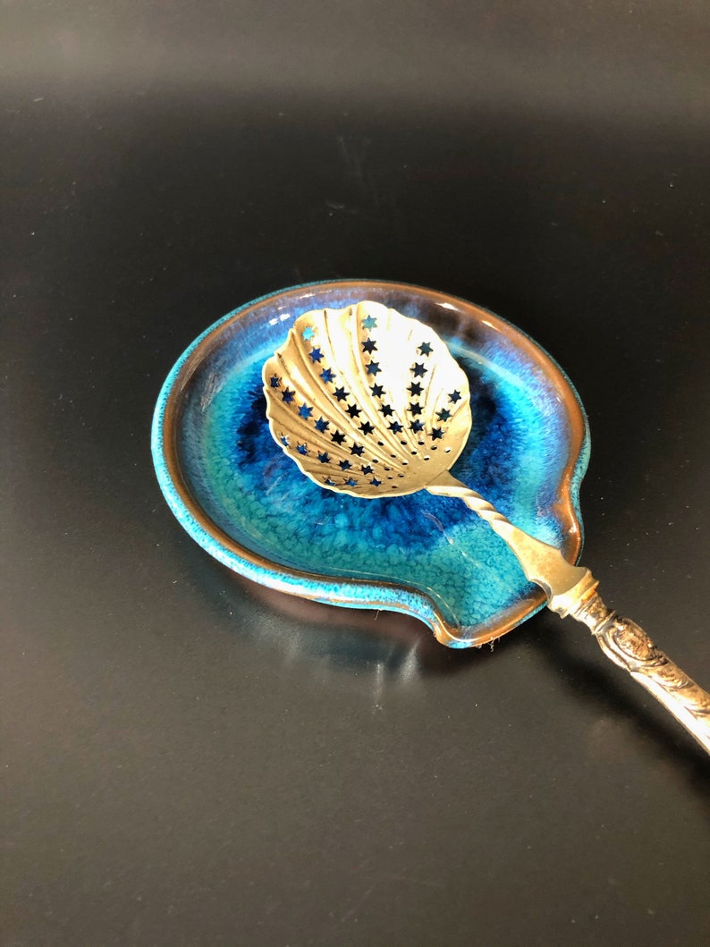 Ceramic spoon rest Turquoise FREE shipping 