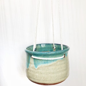 Medium sized Hanging Pottery House planter ships free Bamboo Tan