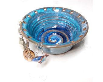 Jewelry organizer, earring display, handmade pottery in Turquoise