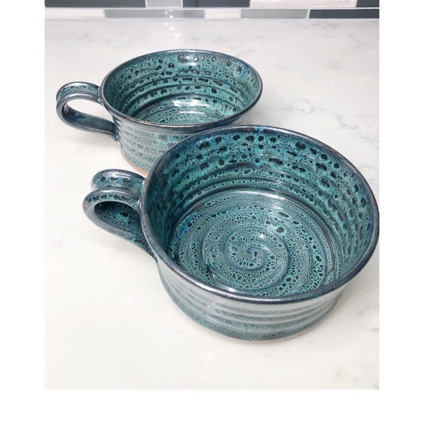 Stoneware soup cup in Pete's Dragon Green FREE shipping