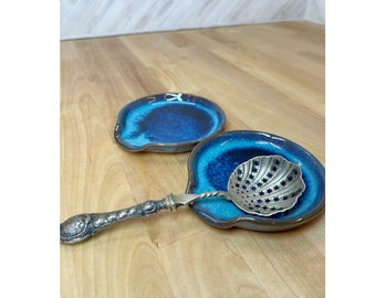 Handmade Ceramic Spoon Rest: Turquoise Pottery Kitchen Decor