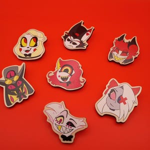 Hazpins- wooden pins of the hazbin cast- lanyard pins-