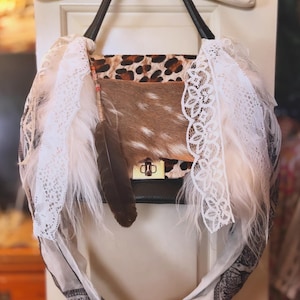Handmade Up-cycled axis deer skin & sheepskin fur handbag by Birch Kidd