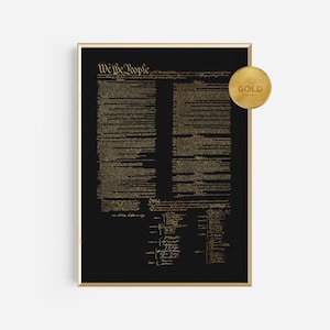 Stampa in lamina d'oro della Costituzione degli Stati Uniti / Lussuoso regalo d'arte patriottica da parete / Poster della Costituzione incorniciato / Stampa artistica di un documento storico