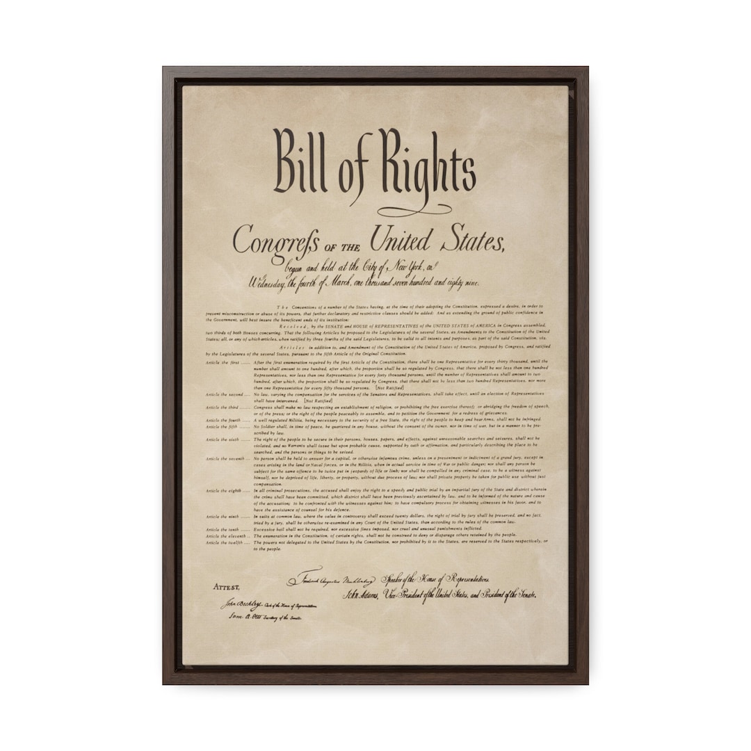 The Bill of Rights Original Document Wooden Framed Canvas Wall Art ...