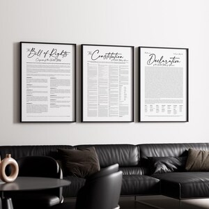 La Declaración de Independencia, la Constitución de los Estados Unidos y la Carta de Derechos / Arte mural sobre la historia de los Estados Unidos / Documentos fundacionales