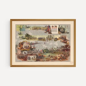 Amerikanischer Bürgerkrieg Karte | The Red Badge of Courage Poster | Historische Wandkunst | Amerikanischer Vaterländischer Druck | Sammlerstück gerahmtes Poster Geschenk