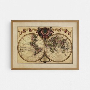 Mappemonde à l'usage du Roy / Mapa del mundo antiguo / 1720 Mappemonde de Guillaume Delisle / Impresión de carteles históricos vintage / El mapa de los reyes