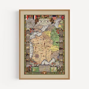 WWI American Forschungstruppen Karte - 1918 Militär Feldzug Karte von Europa | Vintage Weltkrieg Antikes Plakat | Vaterländischen Kunst Print