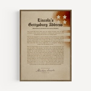 Przemówienie Lincolna w Gettysburgu | Patriotyczne przemówienie Abrahama Lincolna | Dekoracja ścienna z historią Ameryki | Motywujący cytat z historii USA