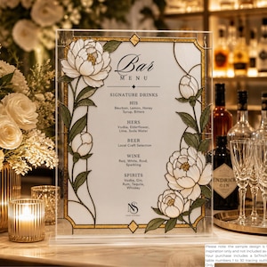 Faux Stained Glass Wedding Bar Sign Template | Floral Drink Menu | Editable Canva Wedding Sign | Rectangle Layout | 8x10 Printable