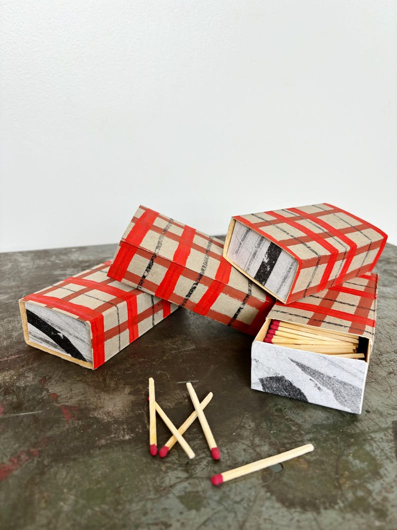 Matchboxes Patern Red + Red Grid Hand Painted Matchbox - Etsy