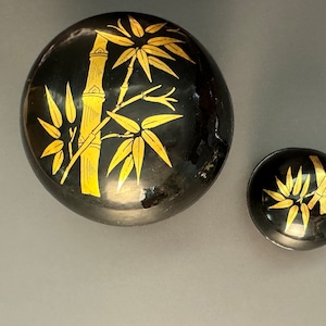 Vintage Japanese lacquer Natsume/tea caddy Kadaiji style bamboo crests set of 2