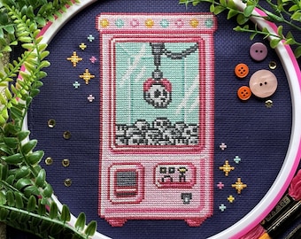 Creepy Claw Machine Cross Stitch Pattern PDF - Haunted Claw Crane Cross Stitch - Spooky & Weird Pattern - PatternKeeper Compatible