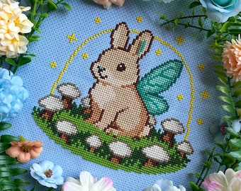 The Fairy Ring Cross Stitch Pattern PDF - Bunny Fairy Mushroom Ring Digital PDF - Fairy Circle, Bunny Farie - PatternKeeper Compatible