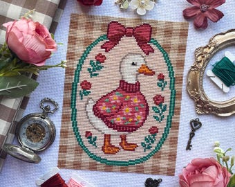 Vintage Duck Portrait Pattern PDF -  Cottagecore Duck In A Sweater Digital PDF Pattern - Coquette, Farmhouse - PatternKeeper Compatible