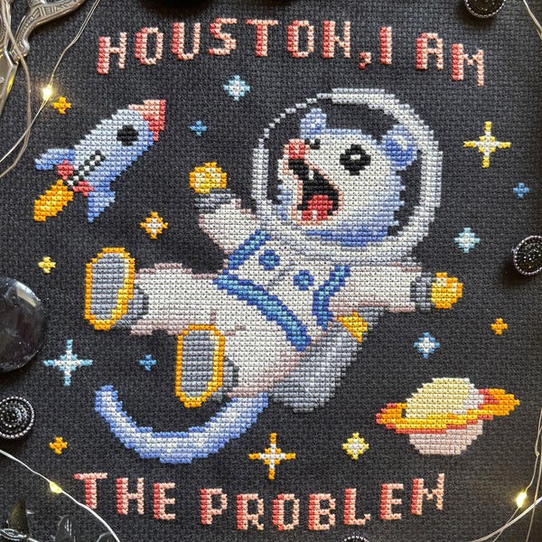 Space Possum Cross Stitch Pattern PDF - Astronaut Possum Cross Stitch Digital PDF - Galaxy, Moon Opossum - PatternKeeper Compatible
