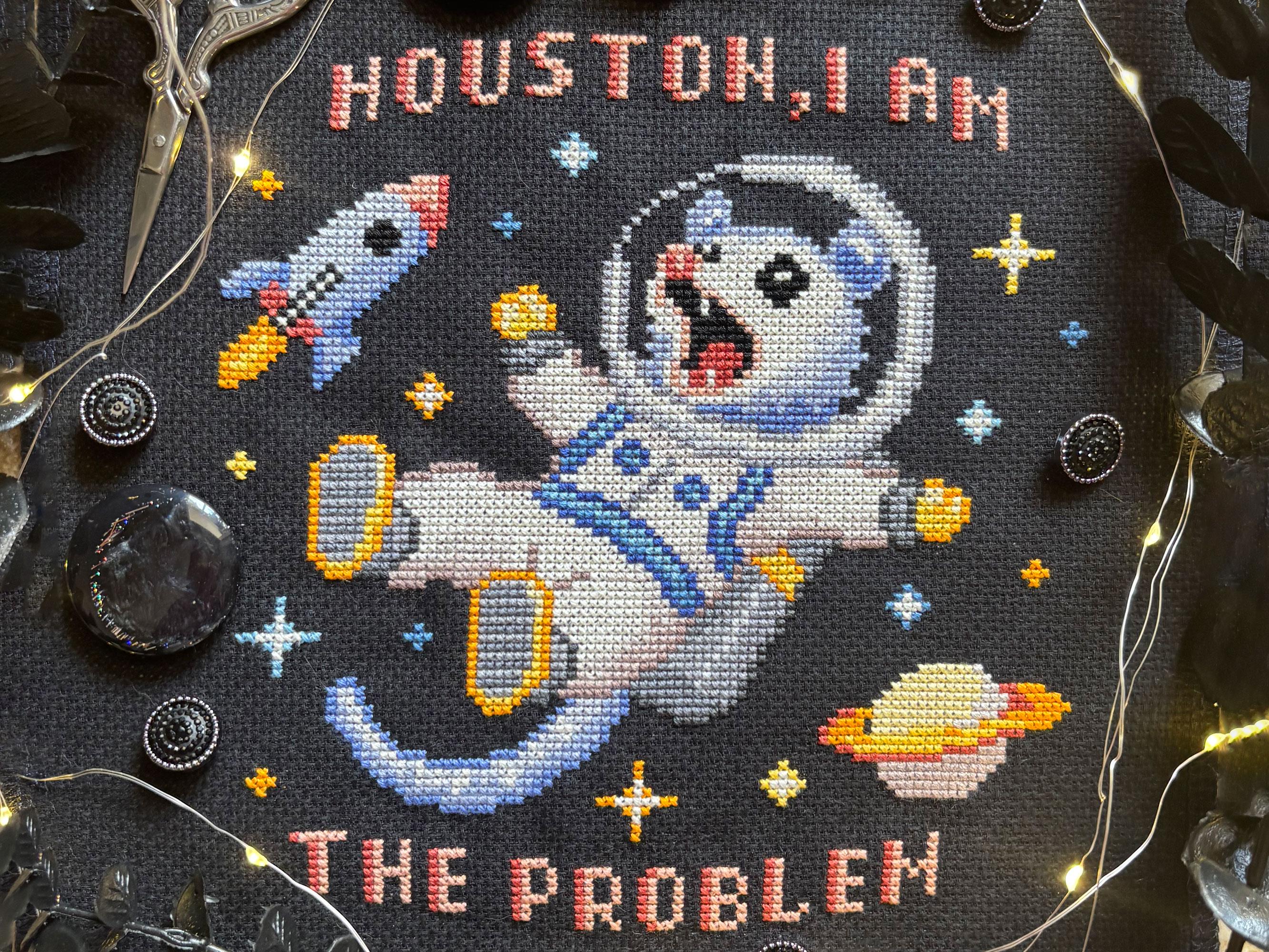 Space Possum Cross Stitch Pattern PDF - Astronaut Possum Cross Stitch - Galaxy, Moon Opossum - PatternKeeper Compatible