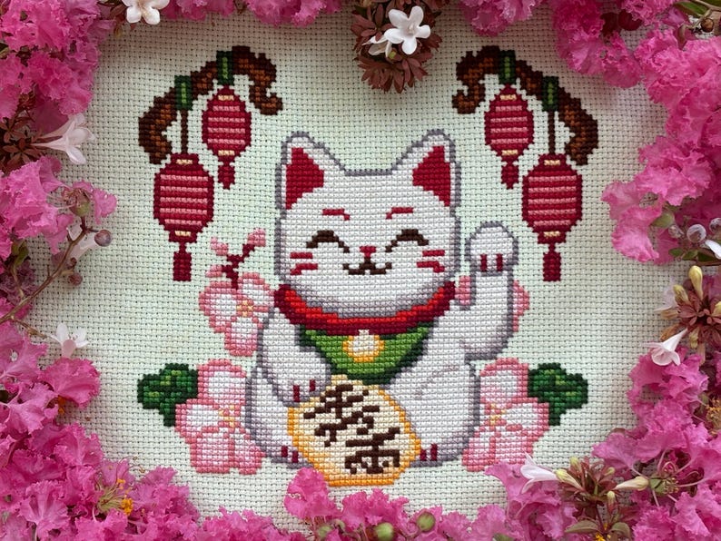 Maneki Neko Lucky Cat  Cross Stitch