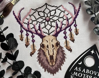 The Dream Stealer Cross Stitch Pattern PDF - Mystical Dreamcatcher Wendigo Digital PDF - Leshy, Deer Skull - PatternKeeper Compatible