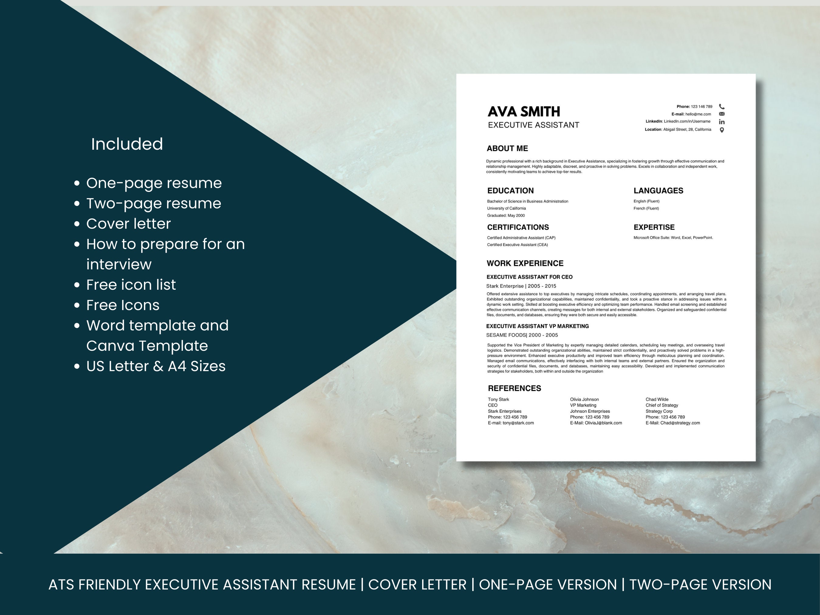 ATS Friendly Executive Assistant Resume Template Modern Minimalist ...