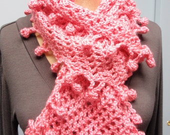 Crochet Infinity Scarf Accessories Fancy Bobble Edge in Coral