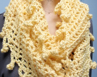 Crochet Infinity Scarf Accessories Fancy Bobble Edge in Yellow