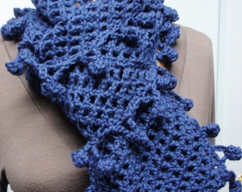 Crochet Infinity Scarf Accessories Fancy Bobble Edge in Navy Blue