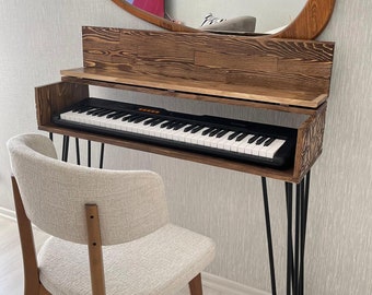 MCM Piano Keyboard Table, Wood Entryway Table, Kids Piano Stand