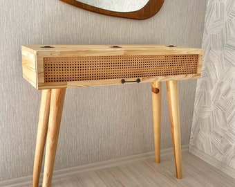 Piano Keyboard Stand with Rattan Decor, Customizable Dimensions