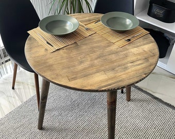 Solid Pine Round Dining Table, Rustic Kitchen Table, Small Space Design