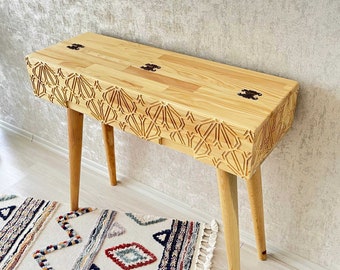 Kuntekari Carved Piano Keyboard Table, Mid Century Modern Entryway Console