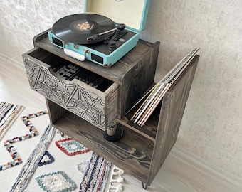 Turntable Stand, Vinyl Record Storage, Decorative Console Table