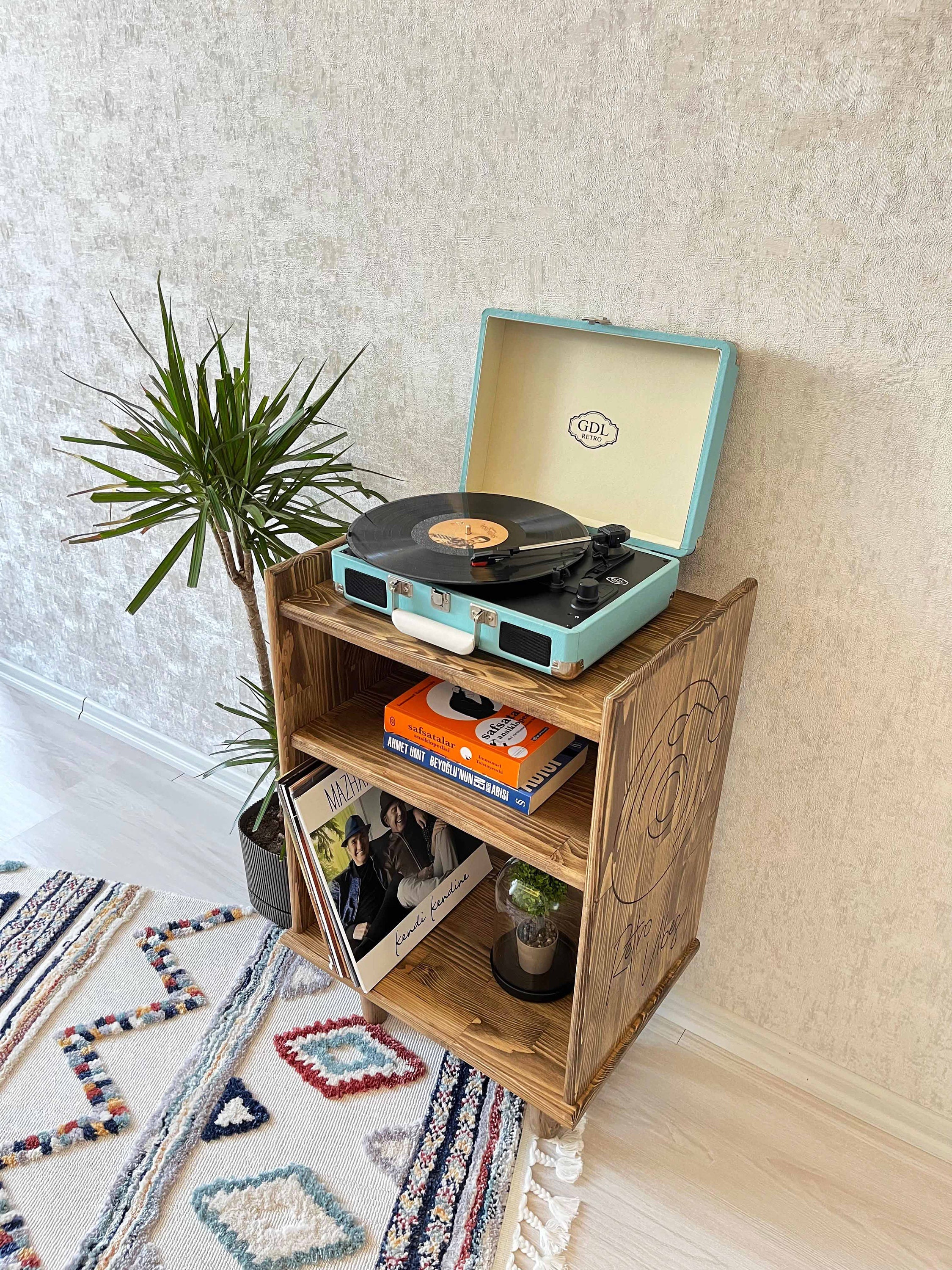 Customizable Wood Record Player Stand With Vinyl Storage - Etsy